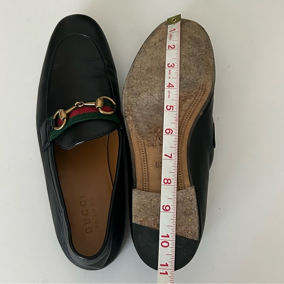 Gucci Black Leather Jordaan Web Trimmed Horsebit  Collapsible Heel Loafer IT 6.5